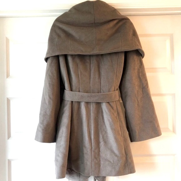 NWT HALOGEN Belted Wrap Shawl Cape Hood Coat Wool Blend Taupe 1X MSRP $368 - Picture 4 of 5